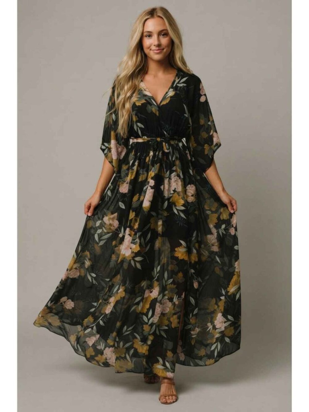 Baltic Born Midnight Floral Kia Kimono Maxi Dress Size XL 39707 - Picture 1 of 16